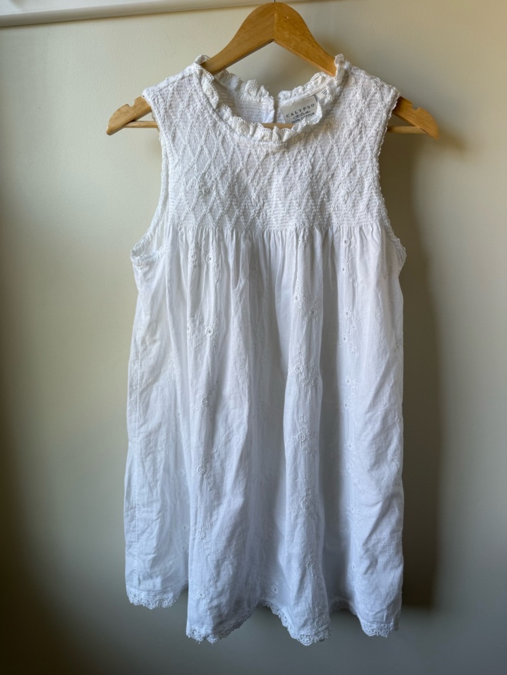 NWT CALYPSO ST BARTH Smocked Eyelet Embroidered Mini Dress Nightgown Dainty M